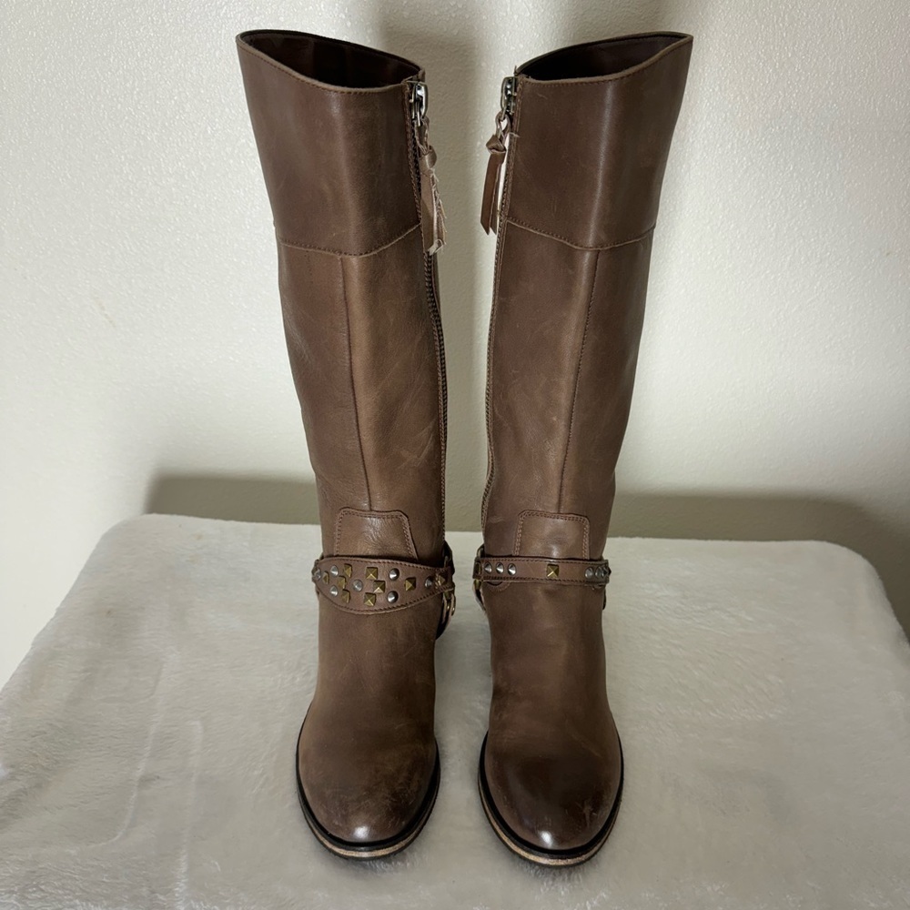 BP Knee High Brown Leather Studded Boots Size 6.5 M - Picture 2 of 10